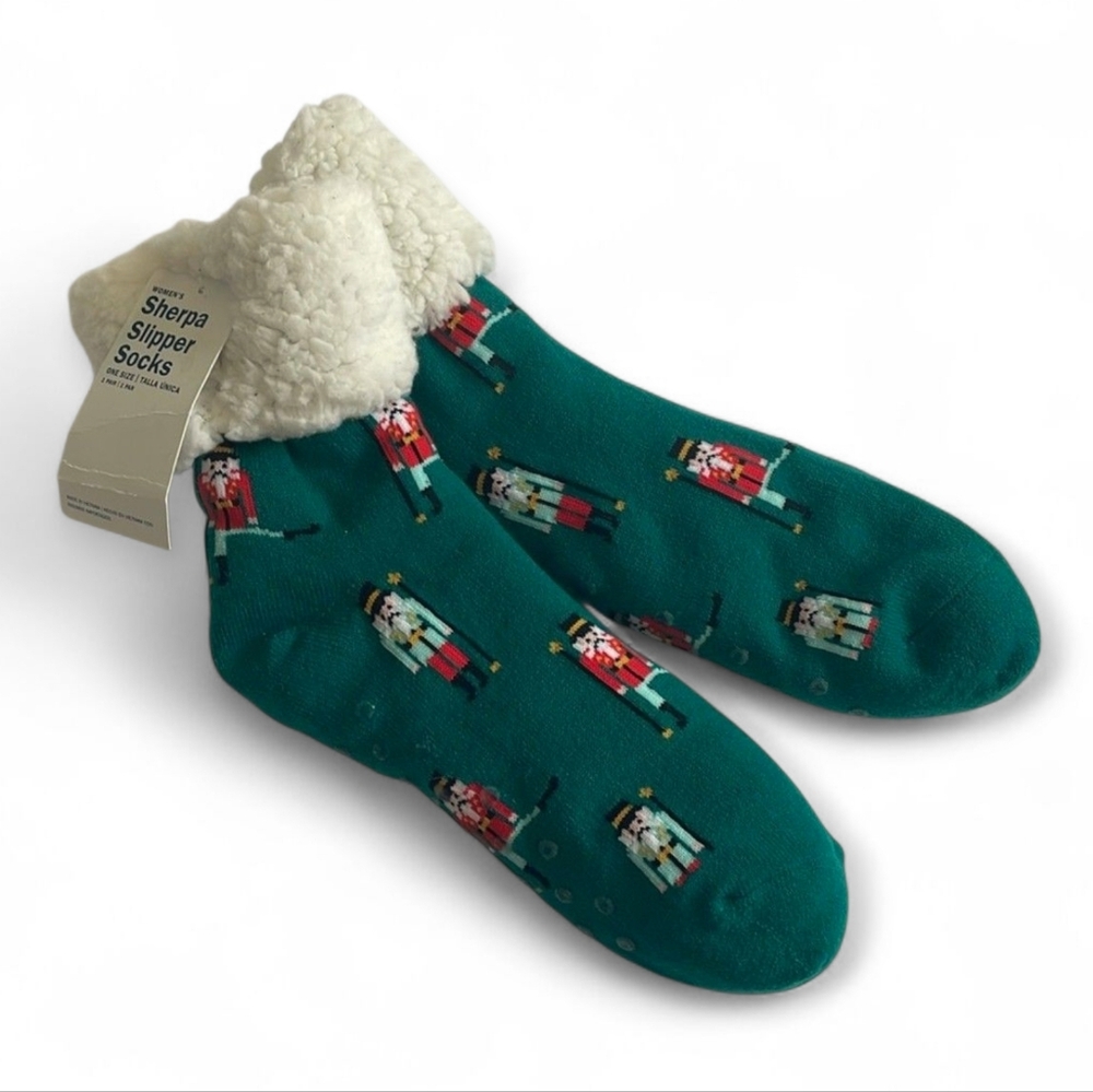 Cozy Sherpa Christmas Nutcracker Slipper Socks